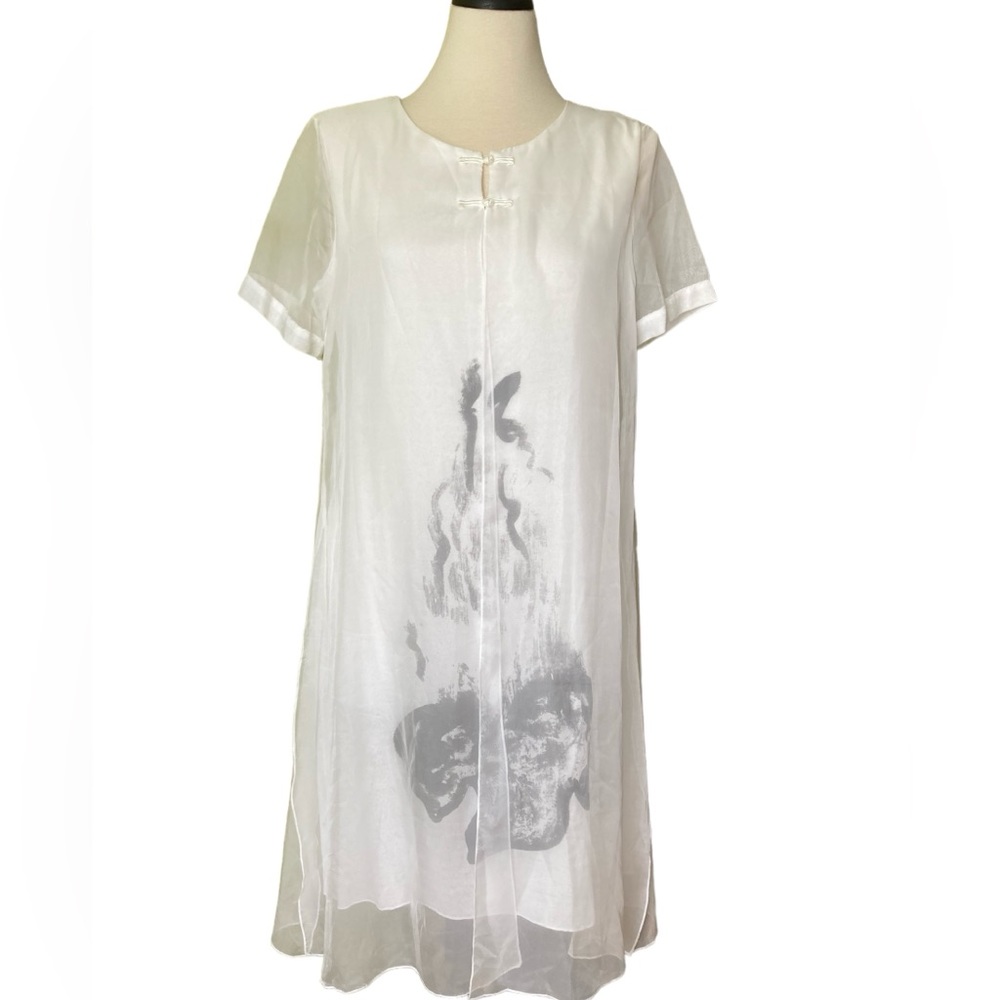Women, chiffon, short sleeves, two layers dress, white and black, size M/L
